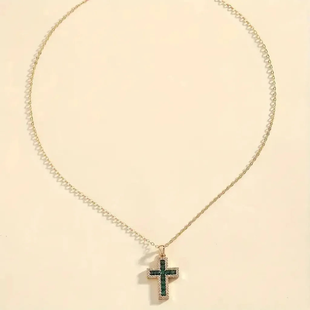 Goldkette mit smaragdgrünem Kreuz – Ansicht 3
