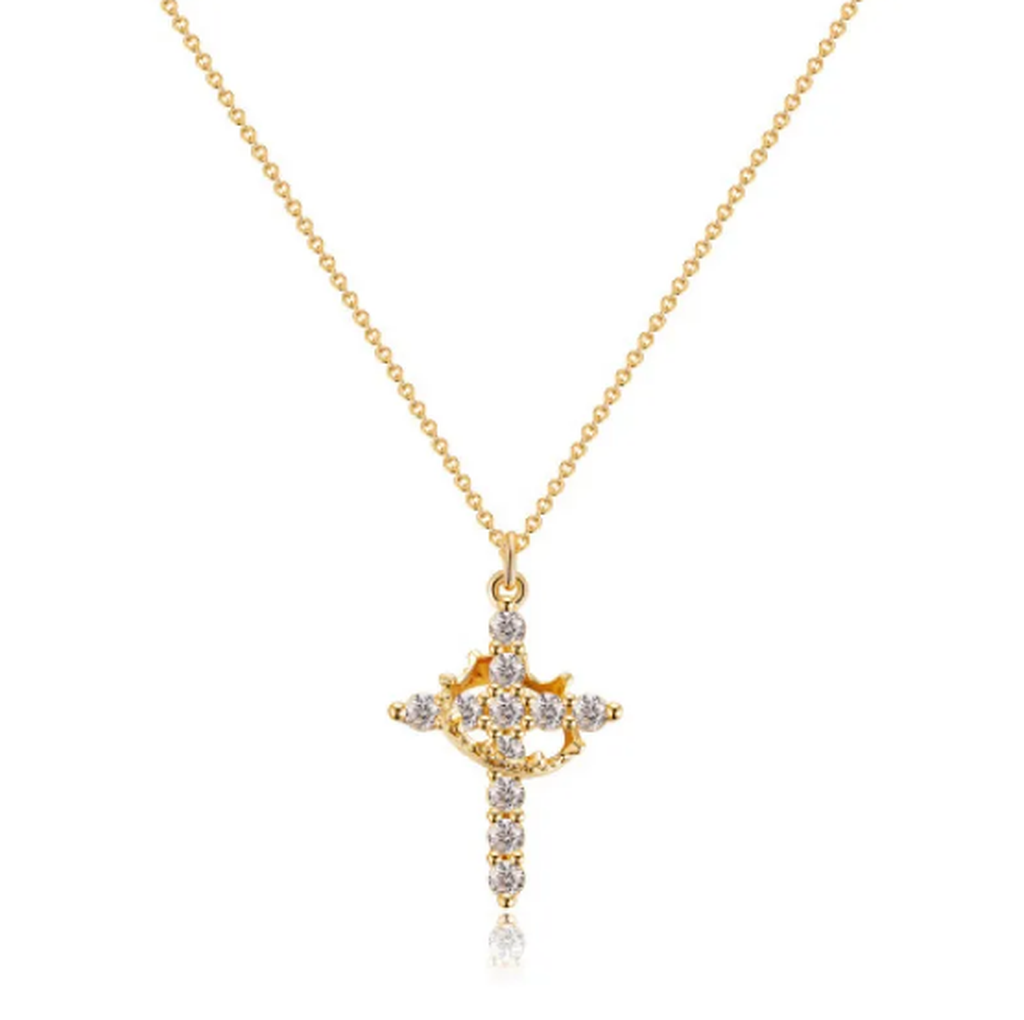 Halskette mit Kreuz und Krone mit Zirkonia – Ansicht 4