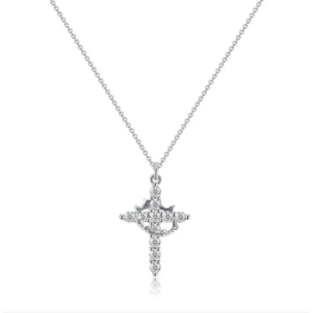 Halskette mit Kreuz und Krone mit Zirkonia – Ansicht 5