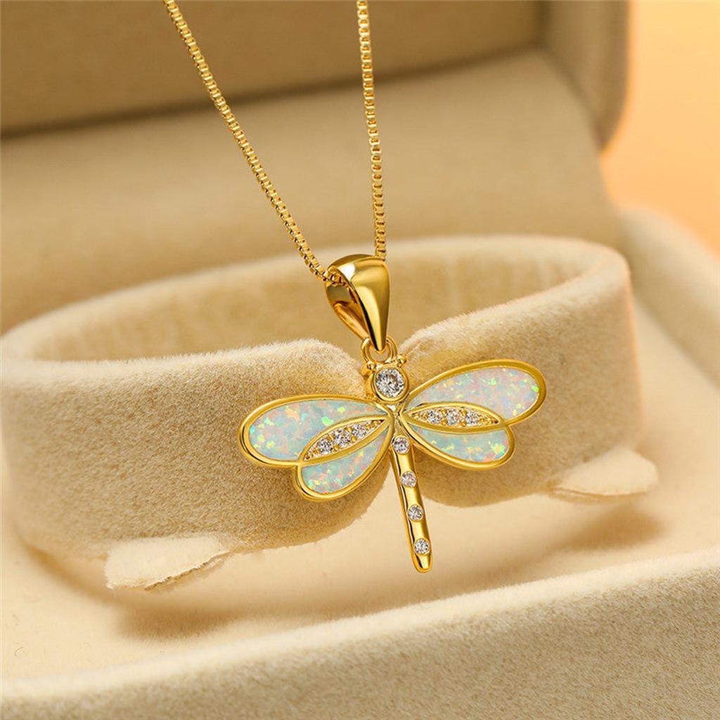 Halskette mit Libelle in Gold mit Opal – Ansicht 2