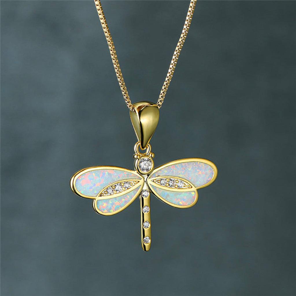 Halskette mit Libelle in Gold mit Opal – Ansicht 4