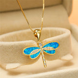 Halskette mit Libelle in Gold mit Opal