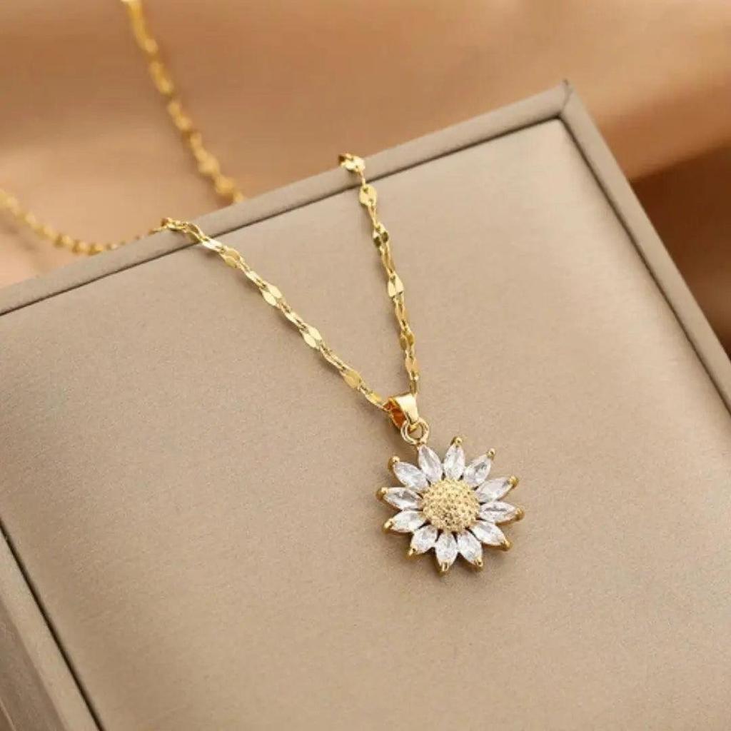 Halskette mit Kristall-Sonnenblume in Gold