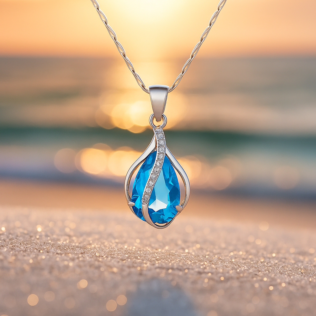 Tropfenlicht-Halskette in Blau mit Zirkonia