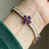 Herzarmband mit Amethyst und Kleeblatt in Gold