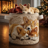 Gesteppter Wäschekorb – Corgi zur Weihnachtszeit