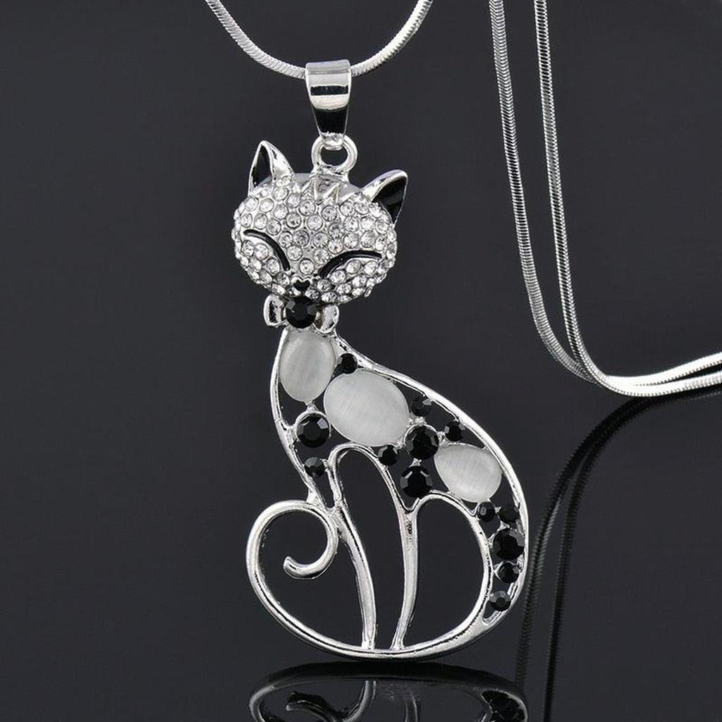 Katzen-Halskette „Liebe“ in Weißgold mit Zirkonia