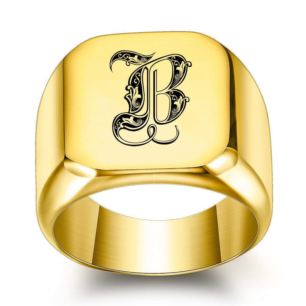 Klassischer Initialenring in Gold – Ansicht 2