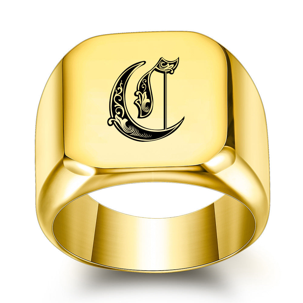 Klassischer Initialenring in Gold – Ansicht 3
