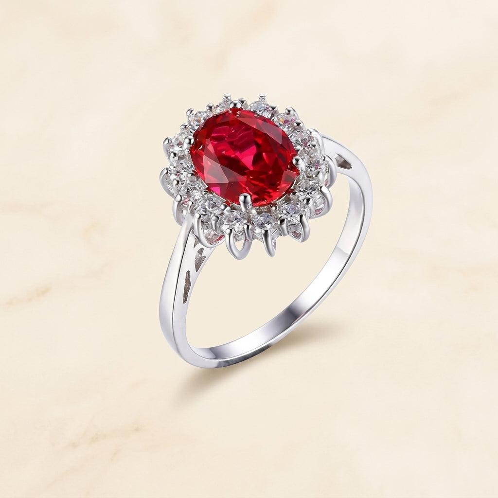 Klassischer Ring mit Rubin und Weißgold-Rand – Ansicht 2
