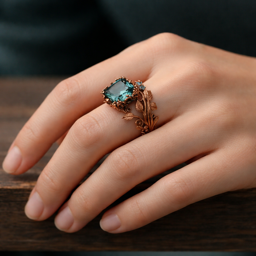 Natur-Ring mit grünem Kristall – Ansicht 2