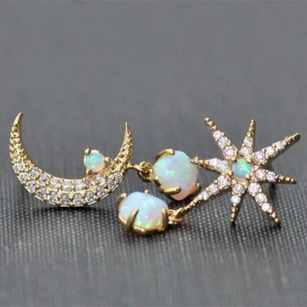 Ohrringe Mond und Stern in Gold mit Opal – Ansicht 3