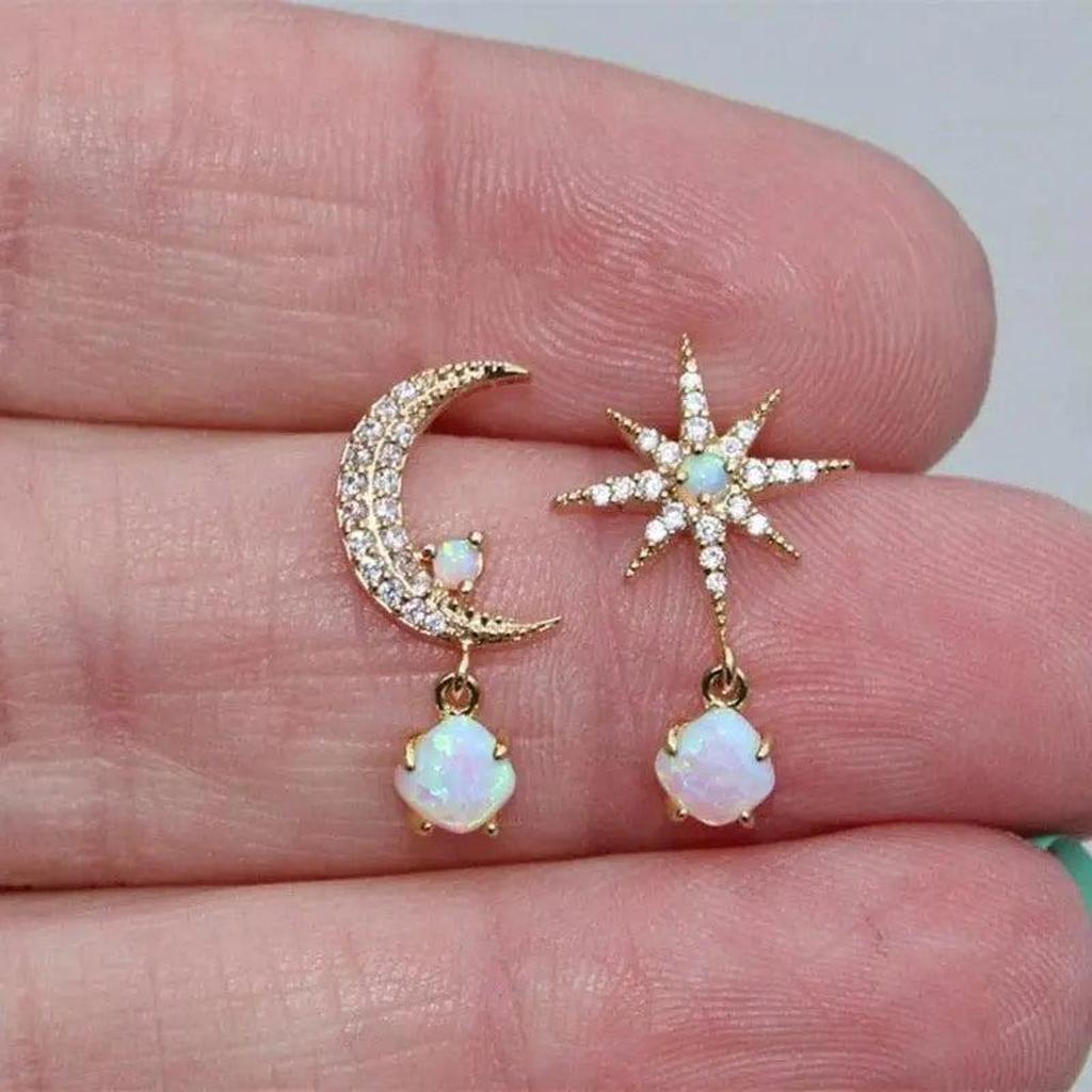 Ohrringe Mond und Stern in Gold mit Opal – Ansicht 4