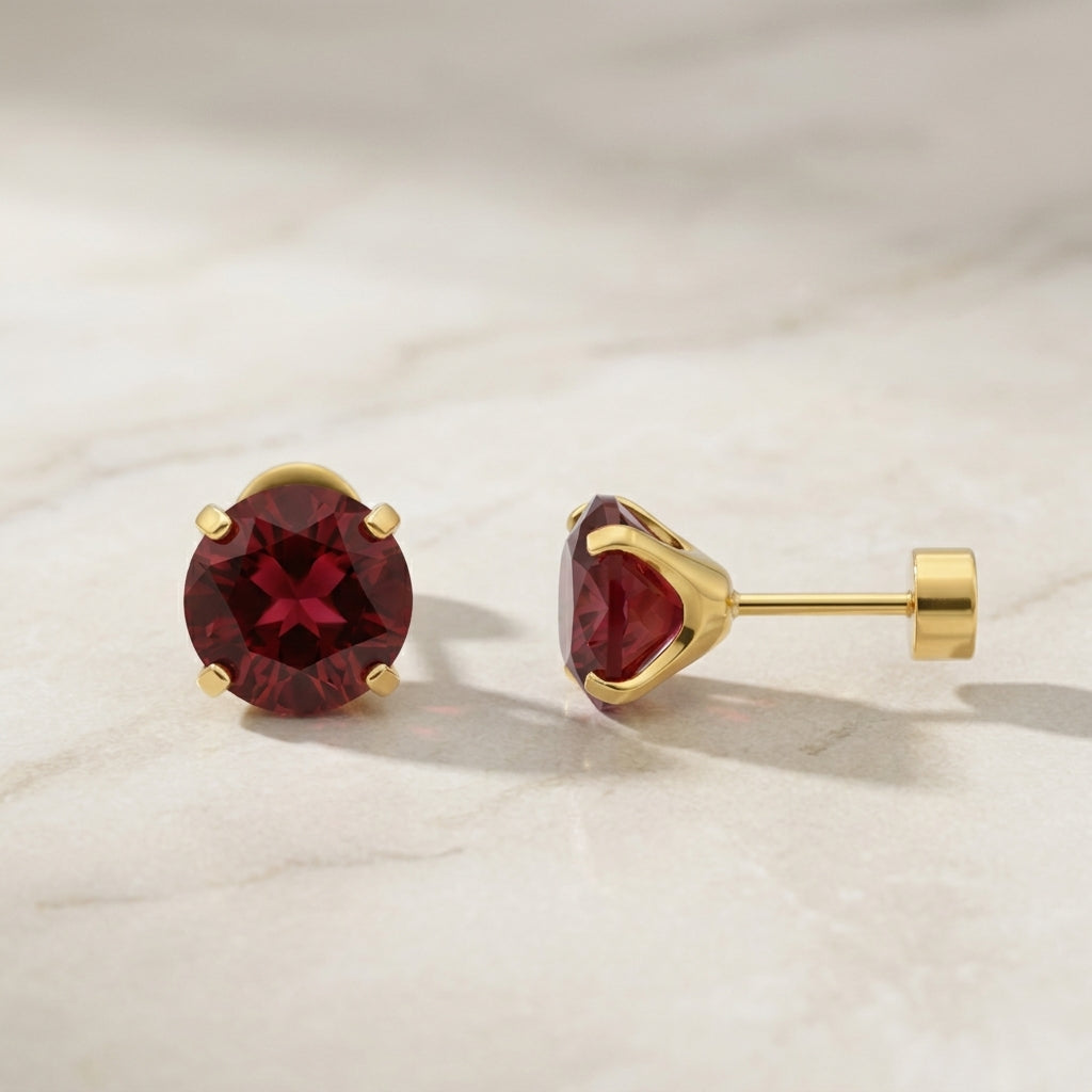 Runde Rubin-Ohrringe in Gold