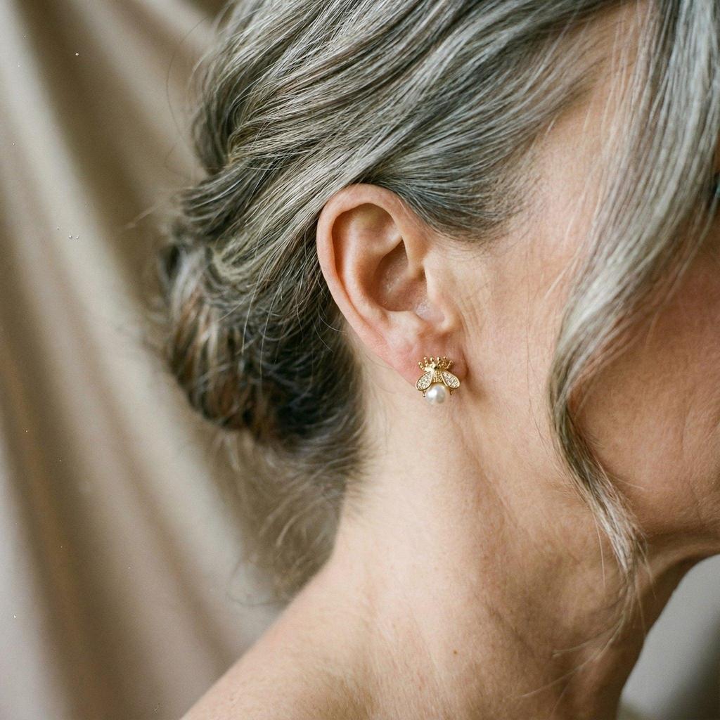 Ohrringe mit Perle und Zirkonia in Gold – Ansicht 2