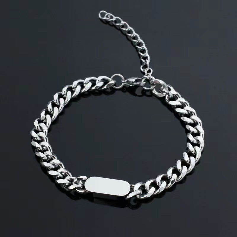 Panzerkettenarmband mit Tag-Anhänger in Weißgold