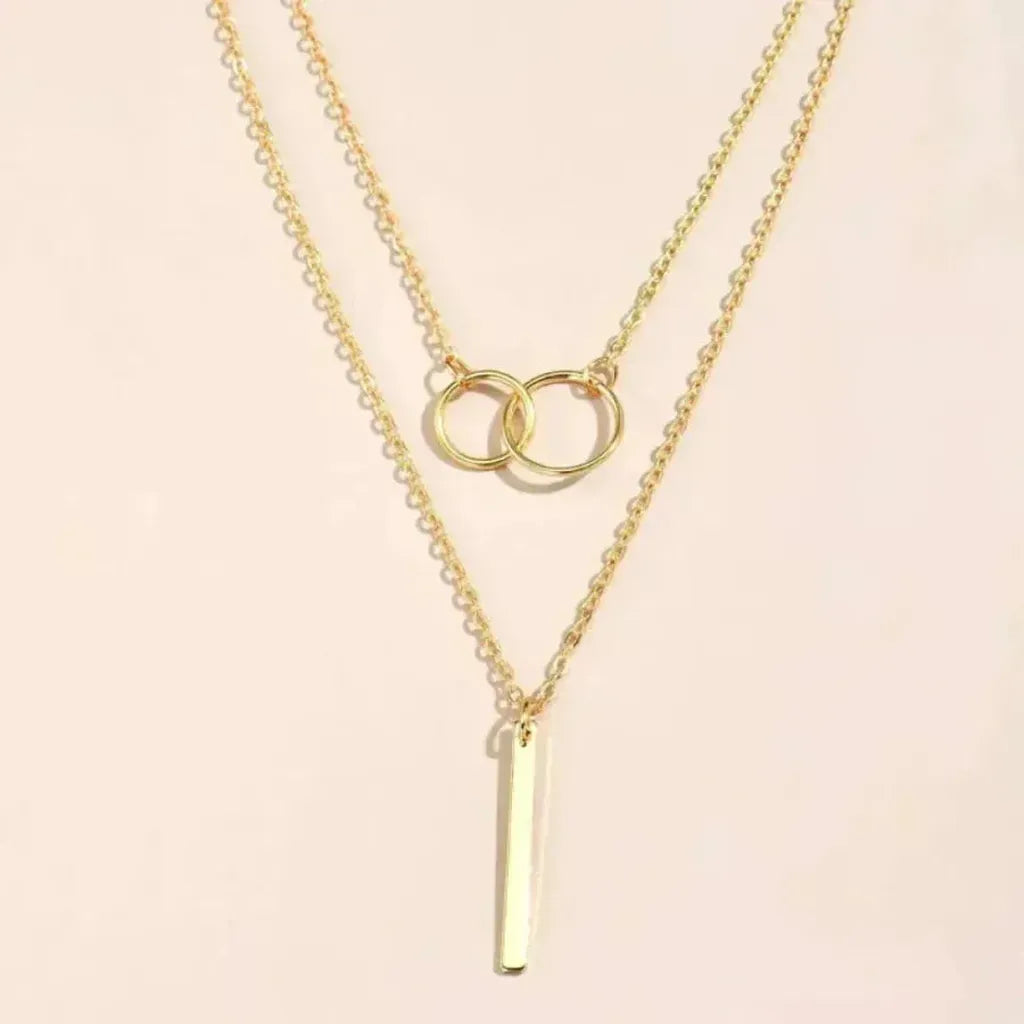 Retro-Goldkette mit doppeltem rundem Anhänger – Ansicht 2