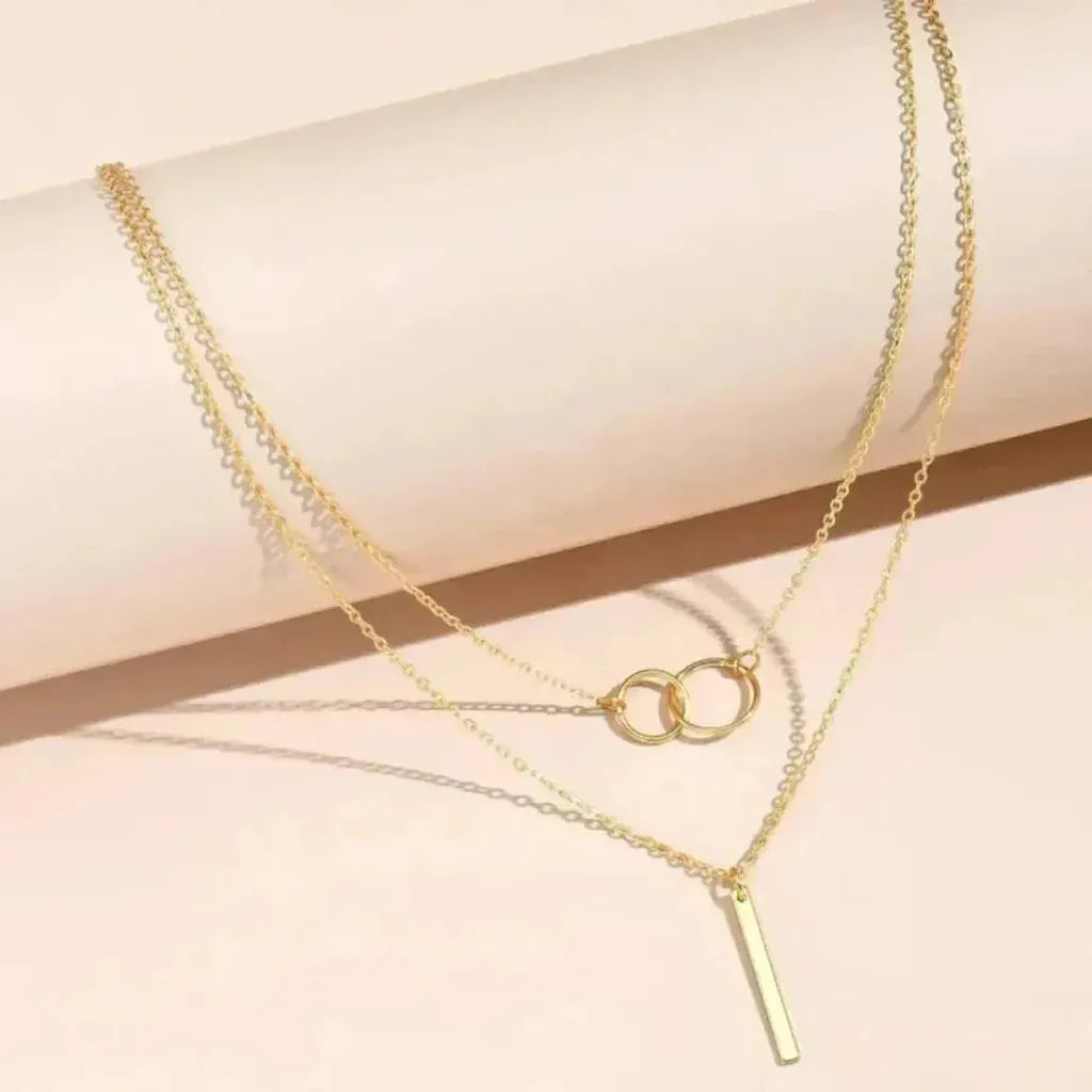 Retro-Goldkette mit doppeltem rundem Anhänger – Ansicht 3