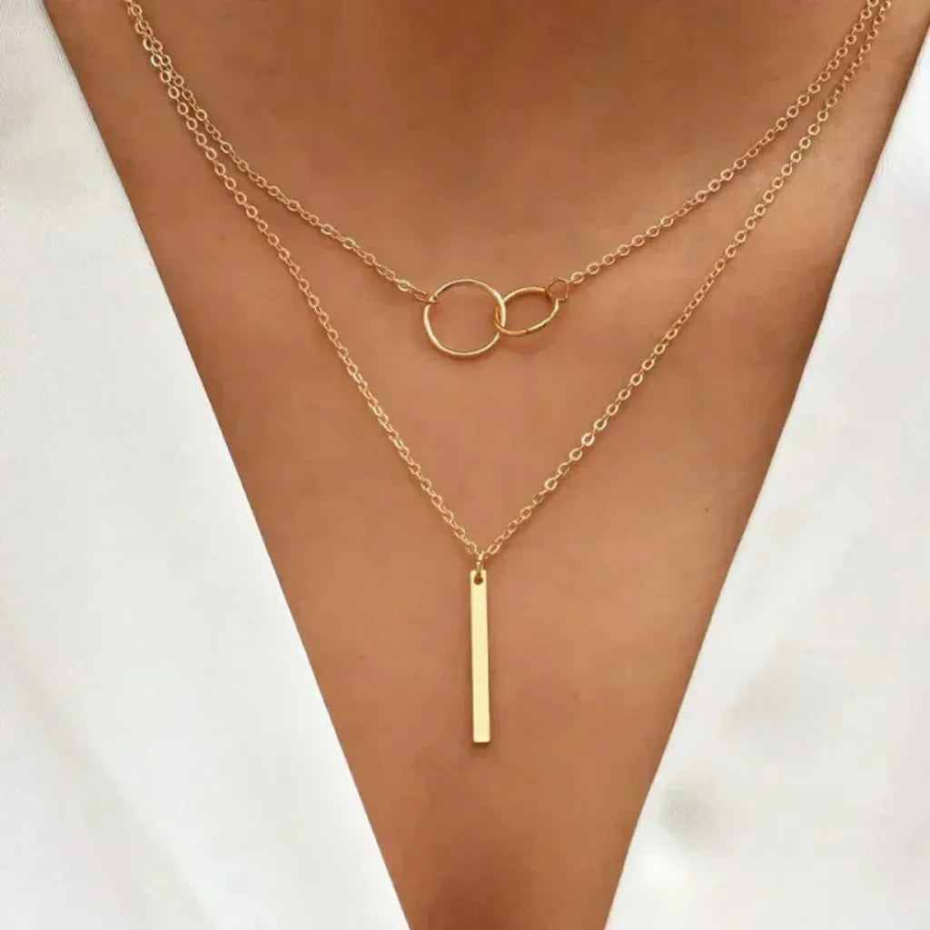 Retro-Goldkette mit doppeltem rundem Anhänger