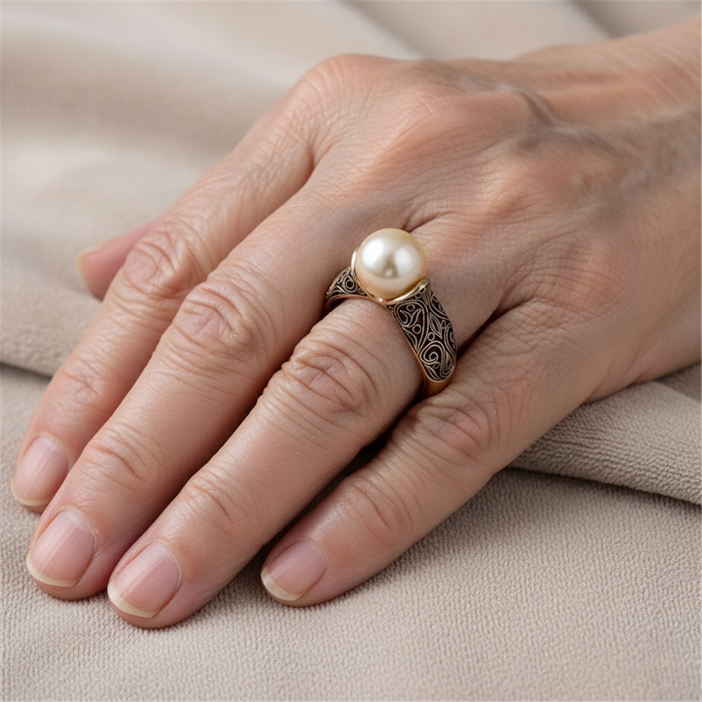Retro-Goldring mit Perle – Ansicht 4