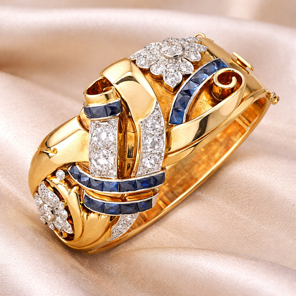 Retro-Goldring mit blauen Zirkonia