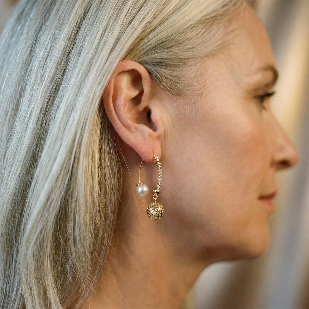 Retro-Hängeohrringe in Gold mit Margeriten – Ansicht 2