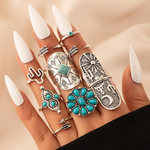 Retro-Ring-Set in Weißgold mit Türkis