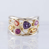 Retro-Ring in Gold und Weißgold mit bunten Zirkonia