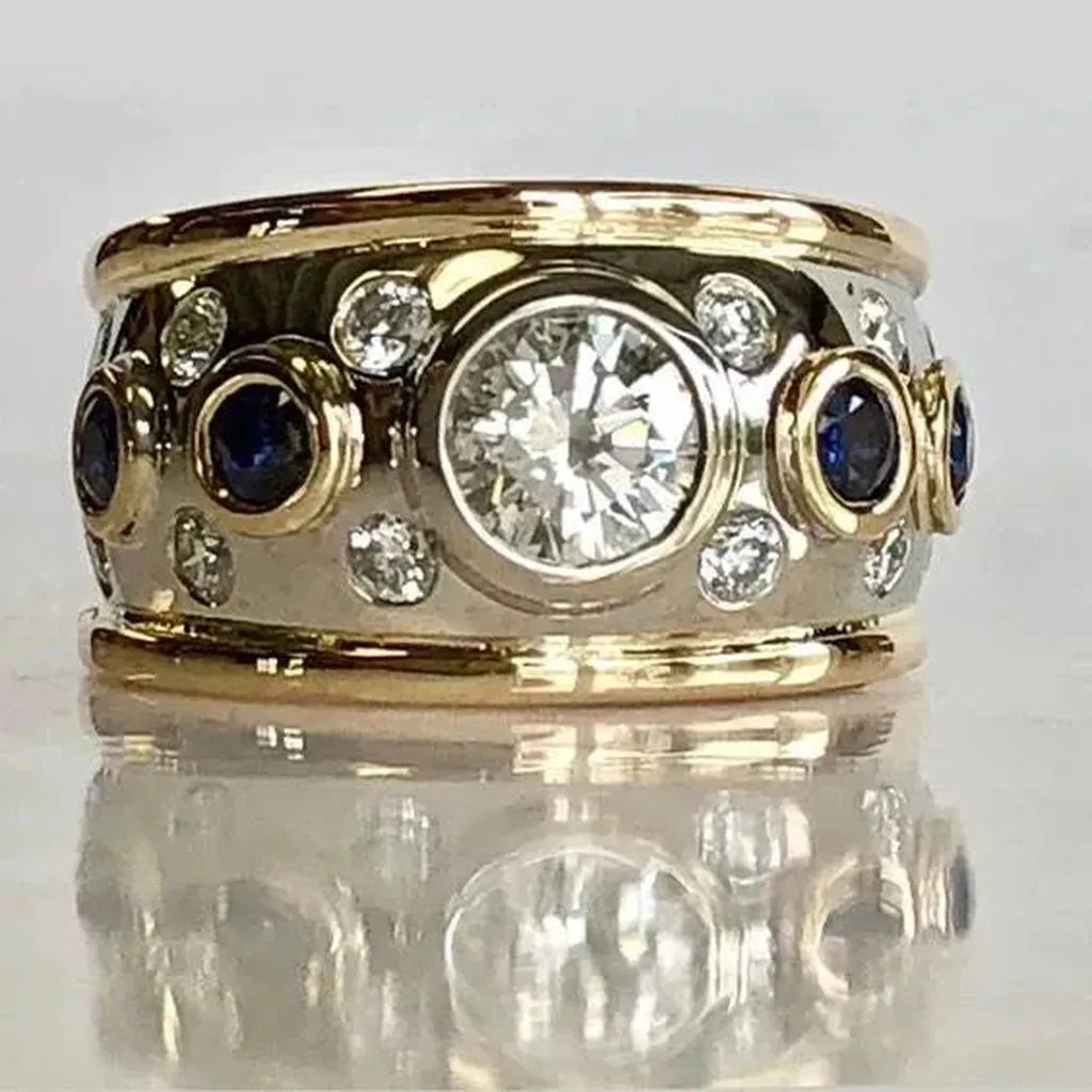 Retro-Ring mit Zirkonia in Gold