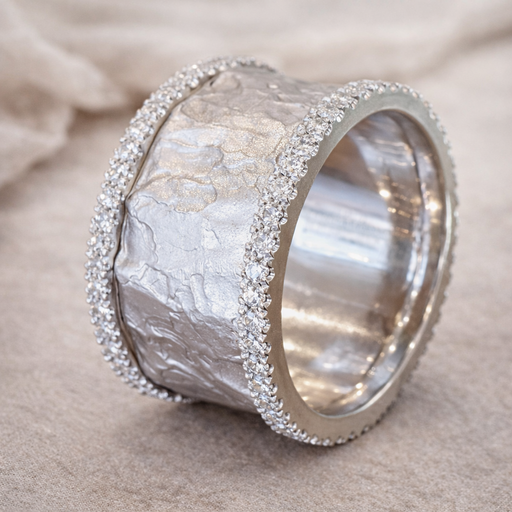 Retro-Ring mit Zirkonia in Weißgold