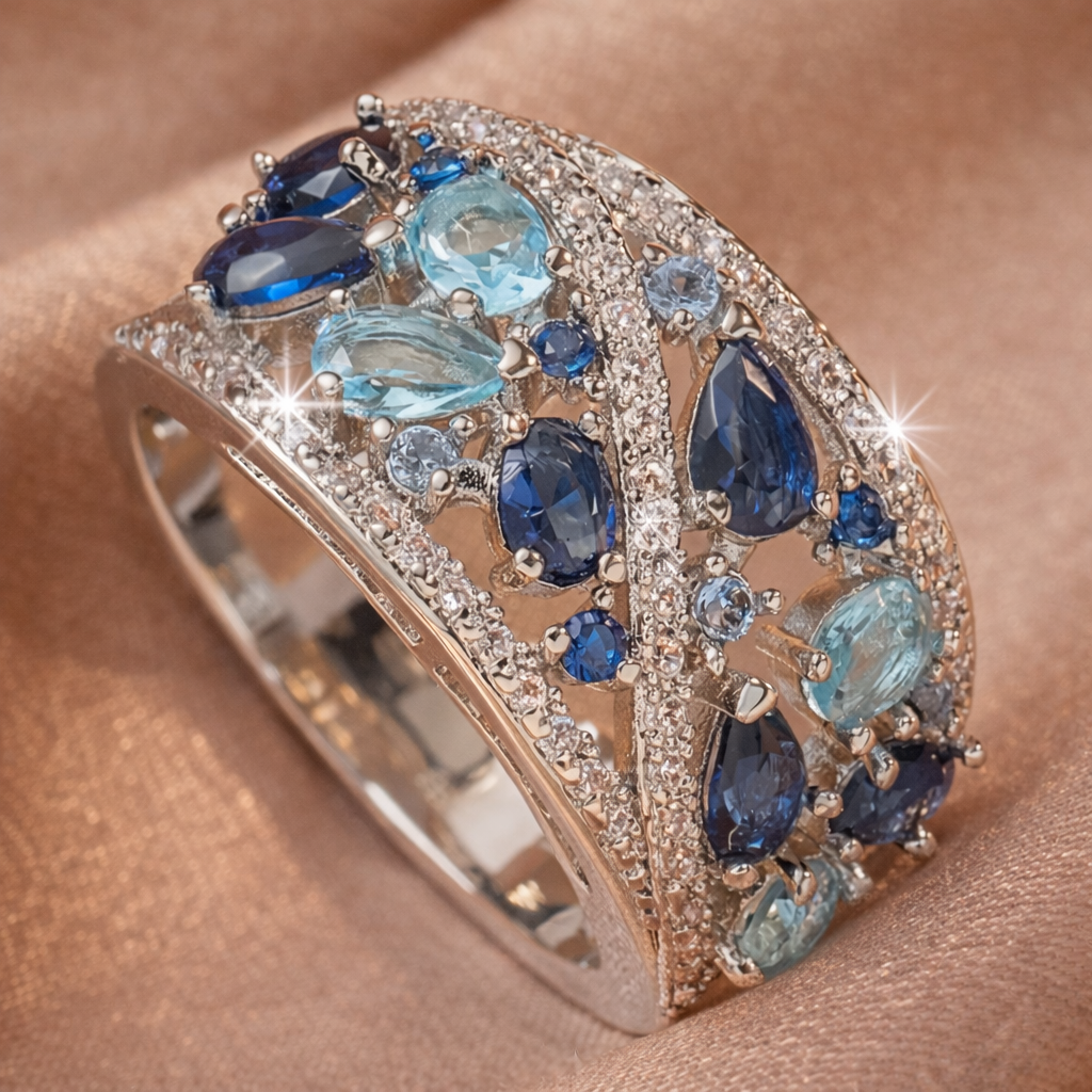 Retro-Ring mit blauen Zirkonia