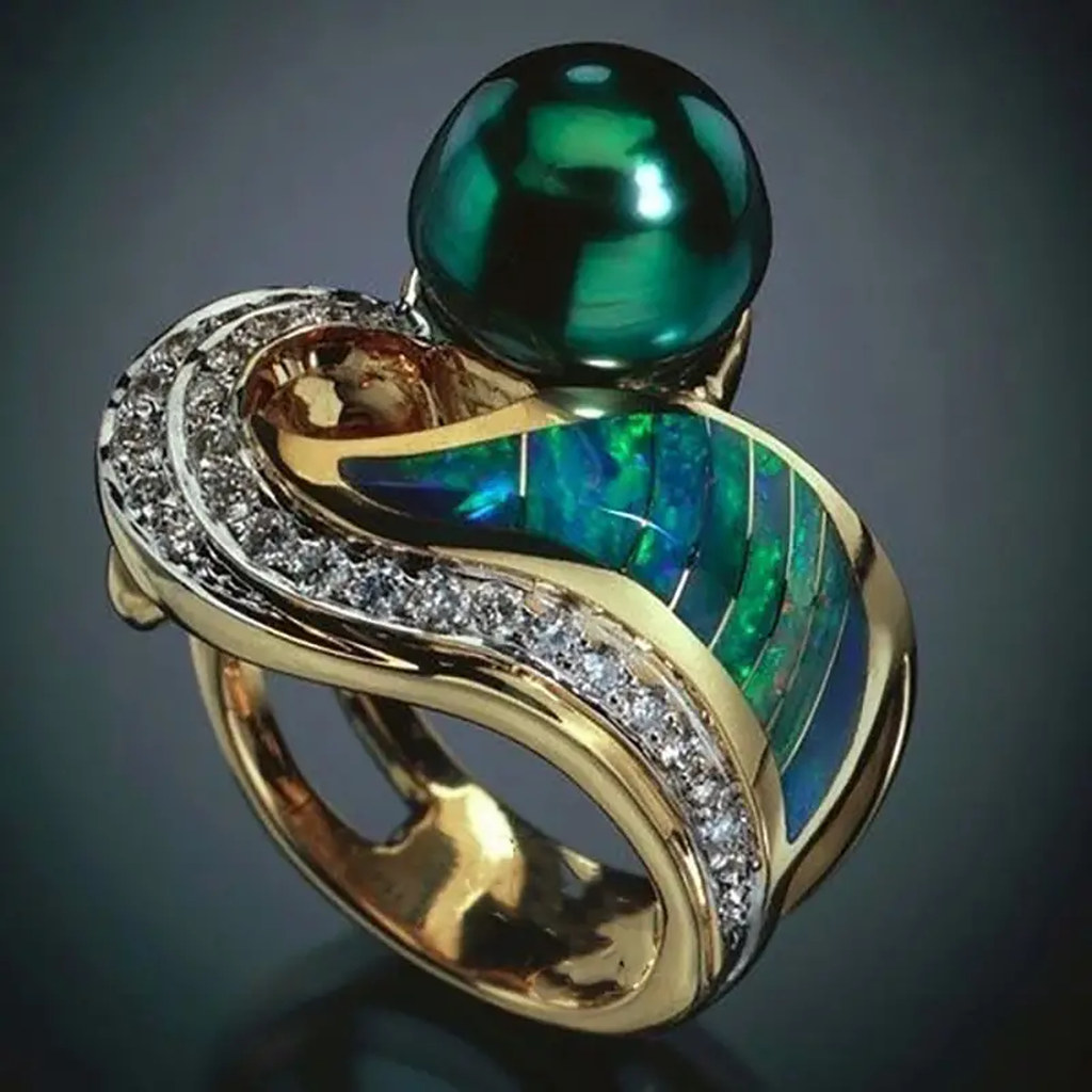 Retro-Ring mit grünen Zirkonia