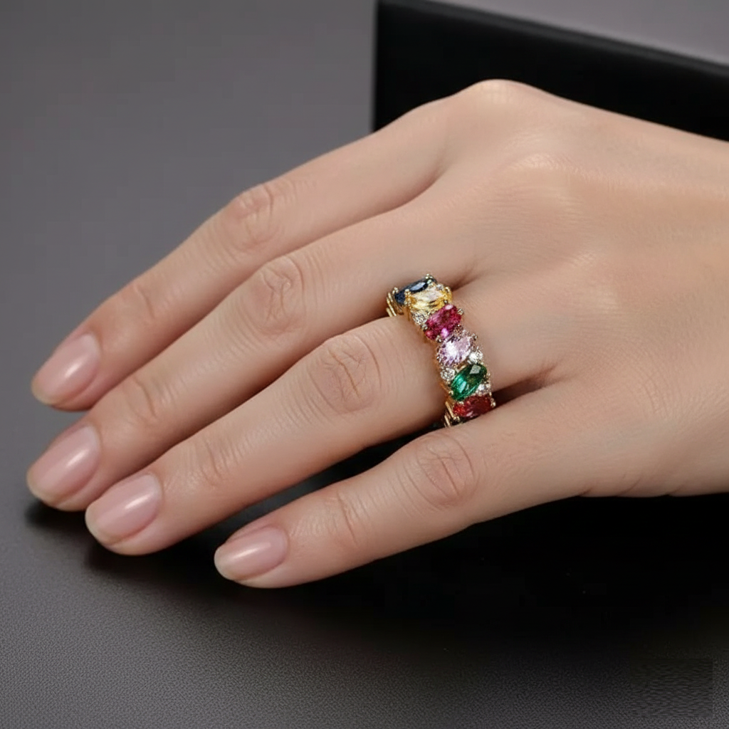Retro-Ring mit bunten Zirkonia – Ansicht 2