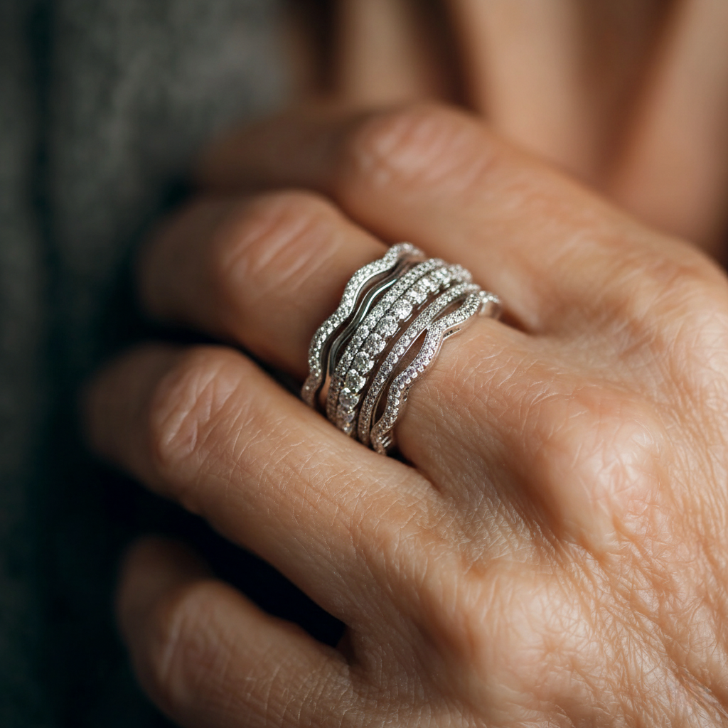 Retro-Ring mit mehrreihigen Zirkonia – Ansicht 3