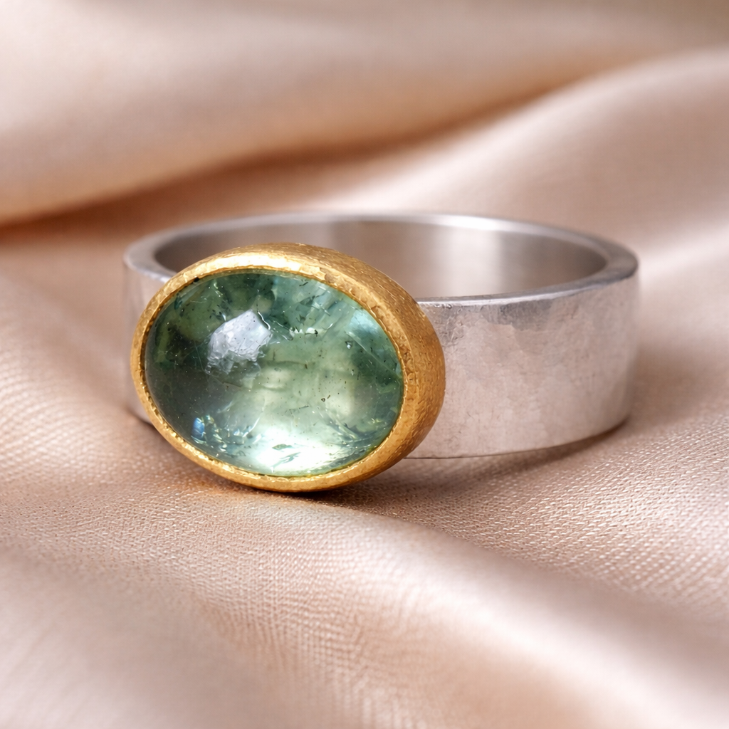 Grüner Retro-Ring mit runden Steinen