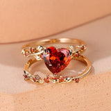 Ring-Set „Rote Ranke“ mit Herzakzent in Gold – Ansicht 2