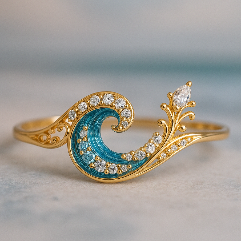 Ring „Welle des Ozeans“ mit glänzendem Kristall