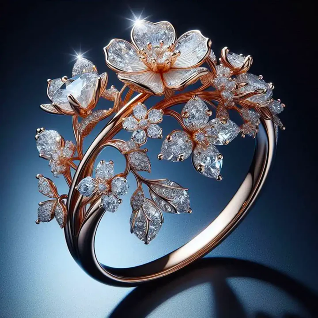 Ring mit hellblauer Kristallblume
