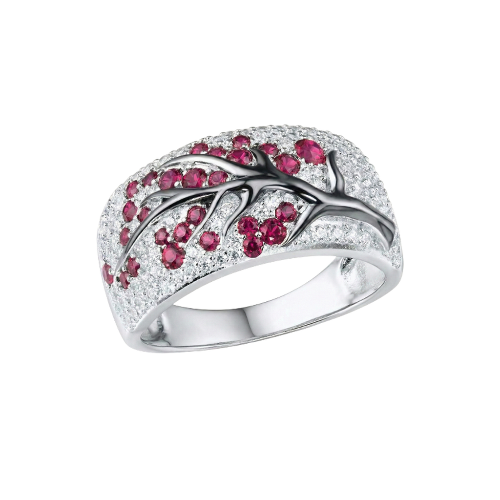 Ring mit Rubin und Blumen in Weißgold – Ansicht 2