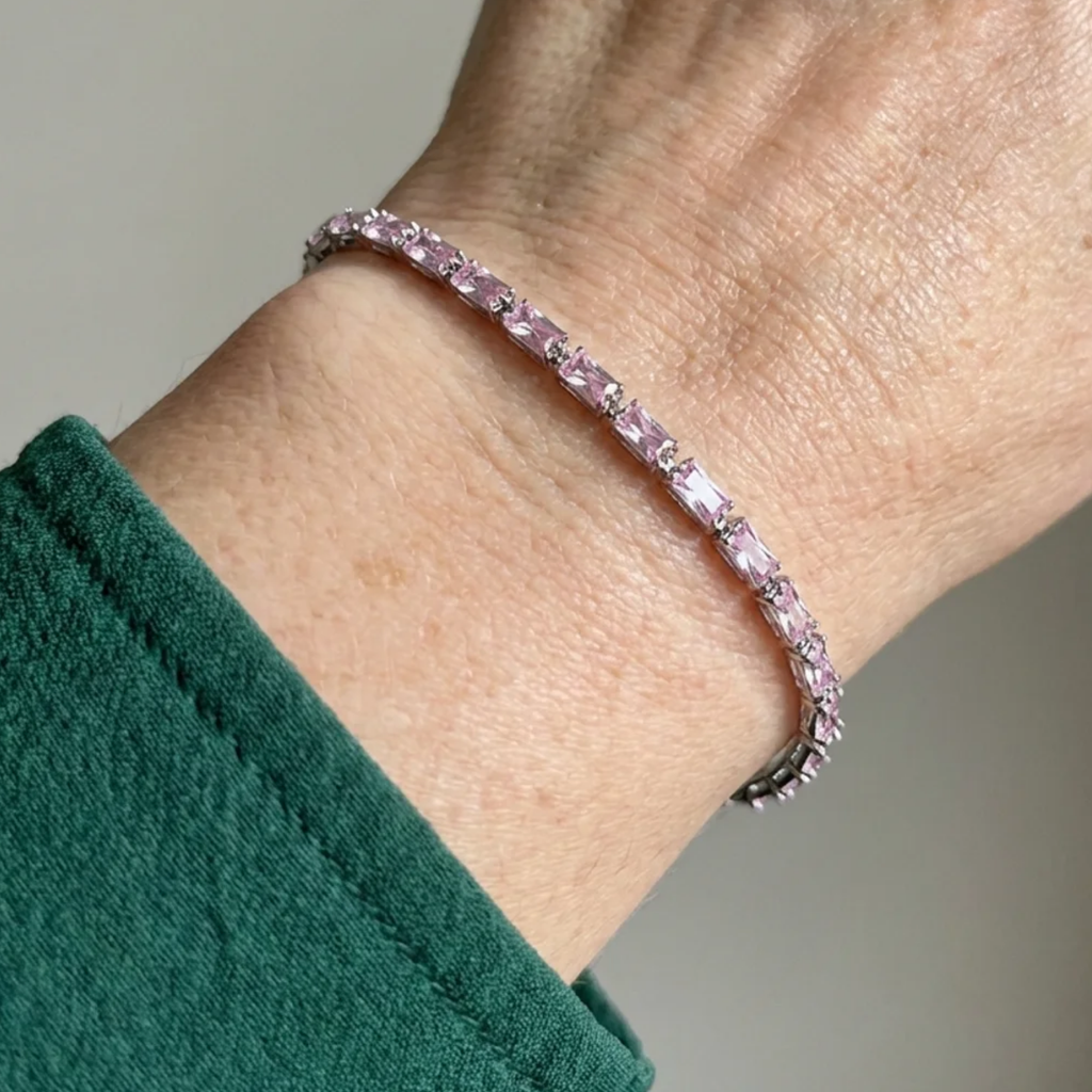 Rosa-Saphir-Tennisarmband „Prisma“ in Weißgold