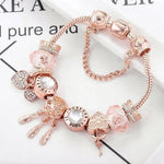 Rosa Traumfänger-Armband mit Weißgold-Anhängern