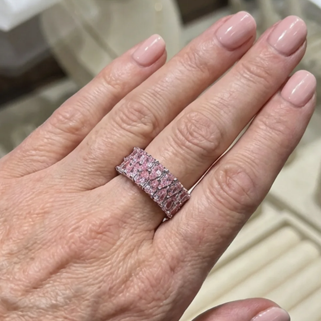 Rosé-Kaskaden-Ring in Weißgold
