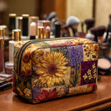 Gesteppte Kosmetiktasche mit rustikaler Sonnenblume