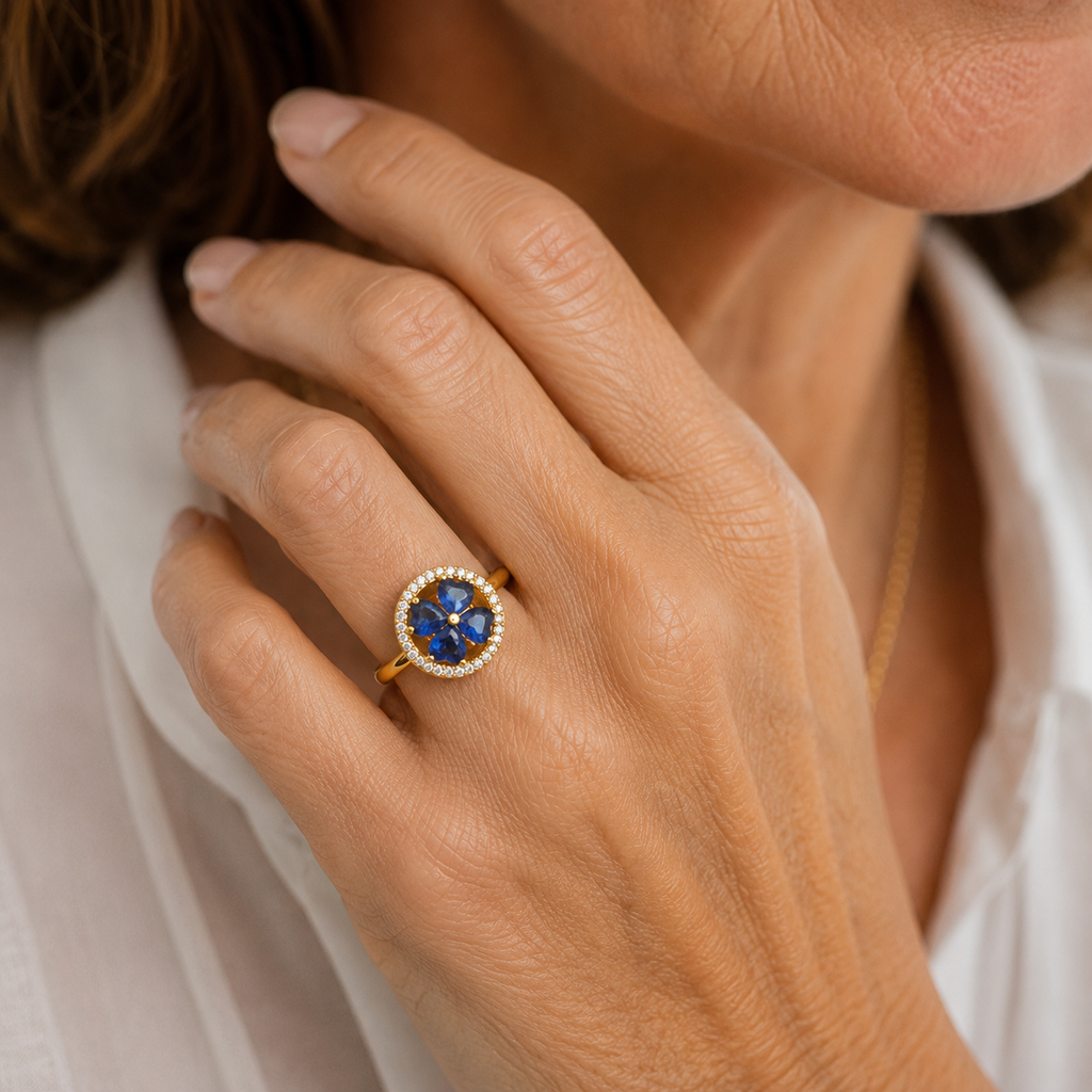 Drehring „Saphirherzen“ in Gold