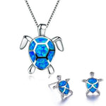 Set: Halskette und Ohrringe mit Meeresschildkröte in Opal und Weißgold – Ansicht 3