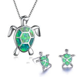 Set: Halskette und Ohrringe mit Meeresschildkröte in Opal und Weißgold – Ansicht 4