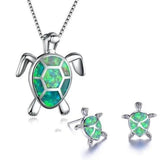 Set: Halskette und Ohrringe mit Meeresschildkröte in Opal und Weißgold – Ansicht 4
