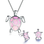 Set: Halskette und Ohrringe mit Meeresschildkröte in Opal und Weißgold – Ansicht 5
