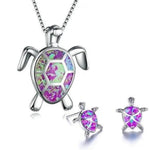 Set: Halskette und Ohrringe mit Meeresschildkröte in Opal und Weißgold – Ansicht 6