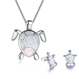 Set: Halskette und Ohrringe mit Meeresschildkröte in Opal und Weißgold – Ansicht 7